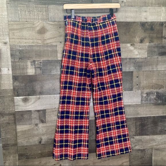 NWT 70s Dead Stock Cinderella Frocks Rosenau Bros Plaid Flare Leg Pants - Picture 2 of 10